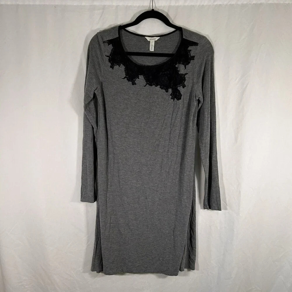 Soma Sleep Dress Women's Small Grey Long Sleeve Round Neck Stretchy